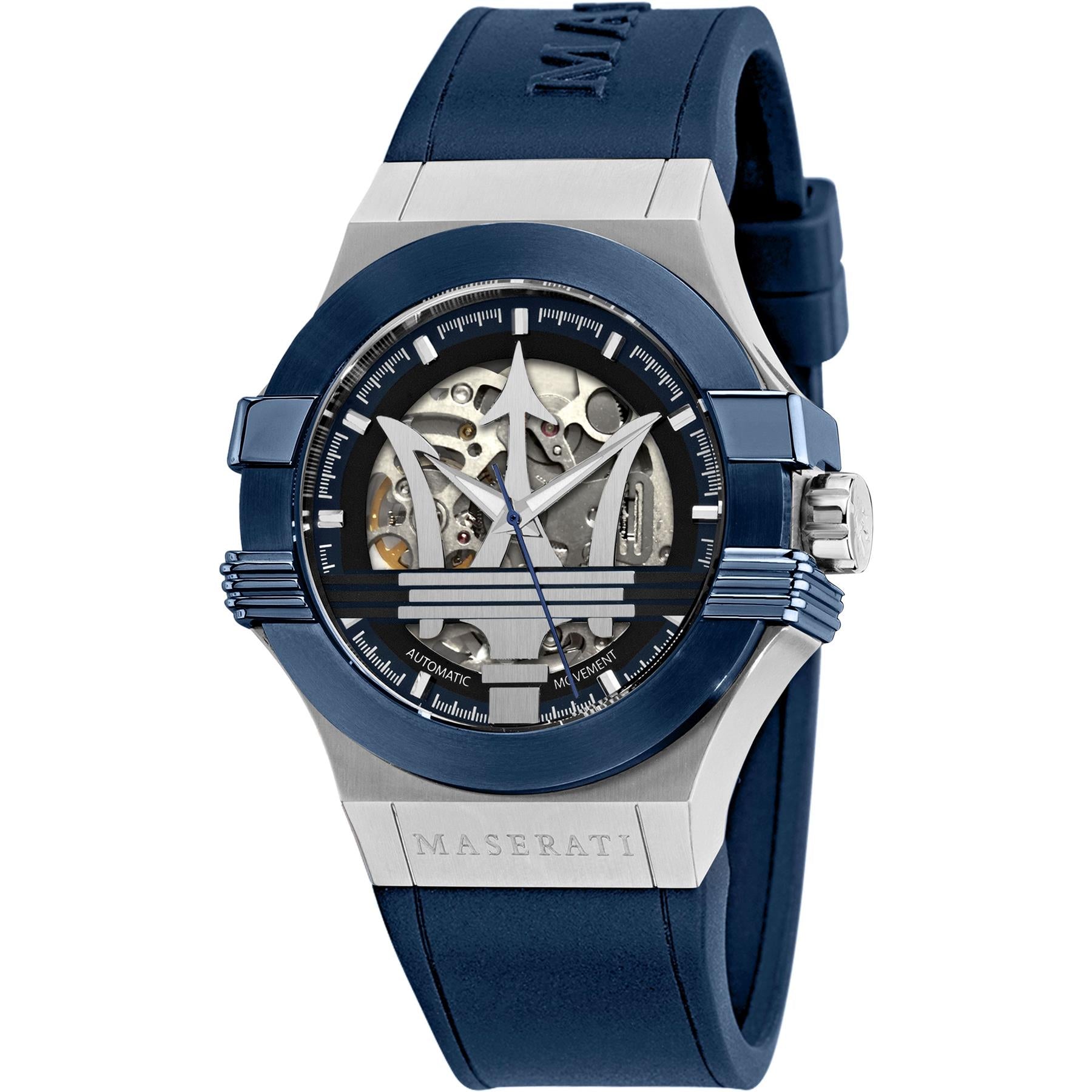 Maserati R8821108028 Potenza Heren Uhr mit blauem Silikonband Automatik Maserati R8821108028 Potenza Heren Uhr mit blauem Silikonband Automatik